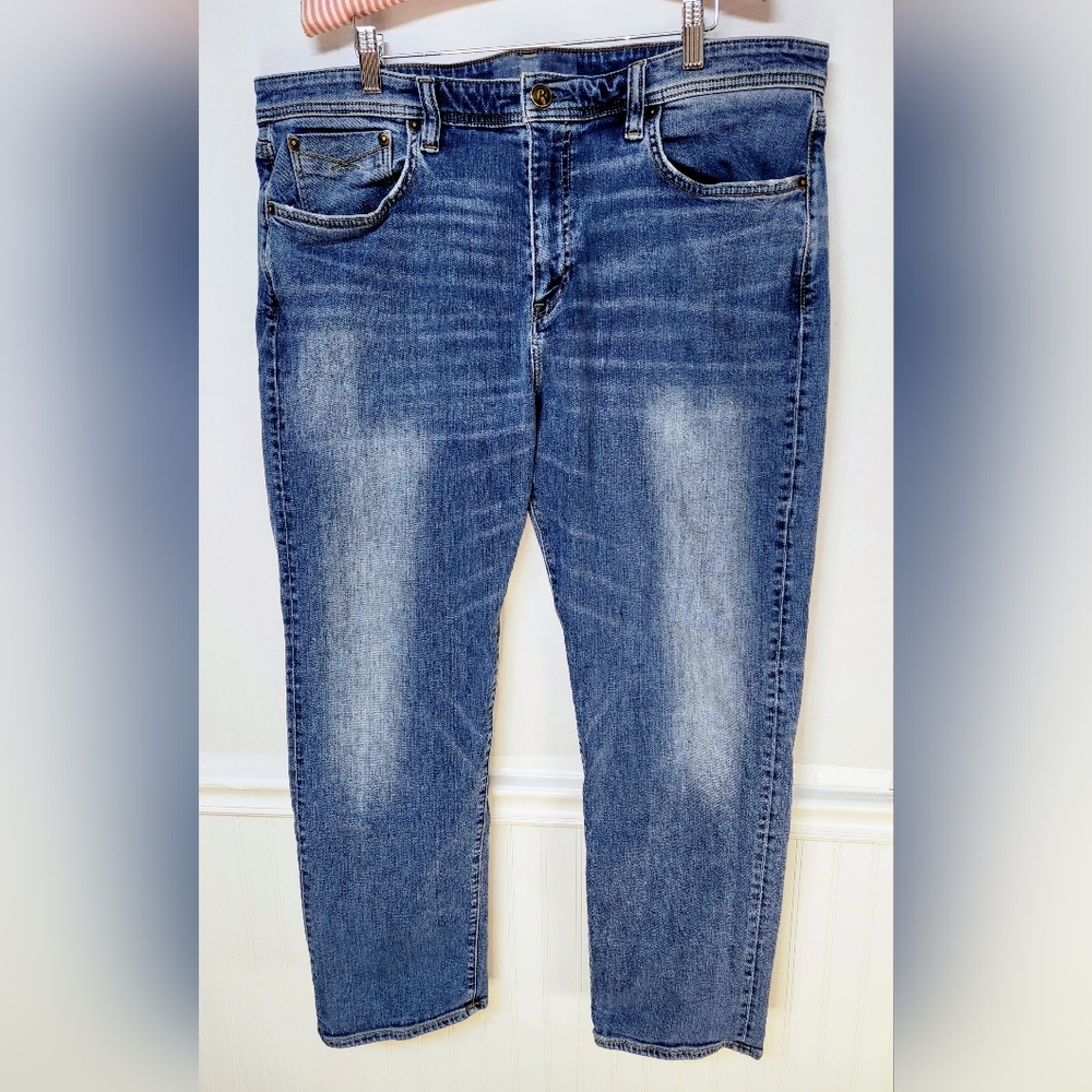 Revtown Jeans Mens 38x30 Blue Washed Sharp Stretch Decade Denim Whiskering 0128